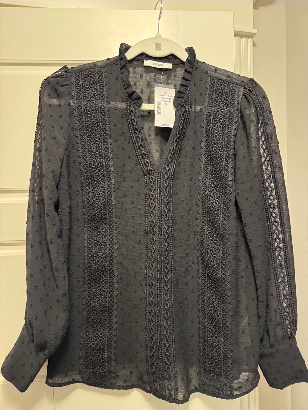 Ricki's Black Lace-Panel Swiss Dot Blouse